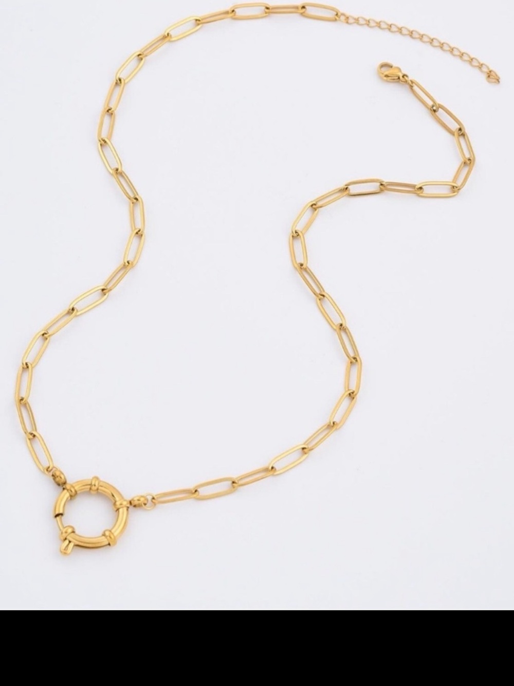 Gold Paperclip Link Necklace with Spring Ring Clasp - Picture 5 of 5